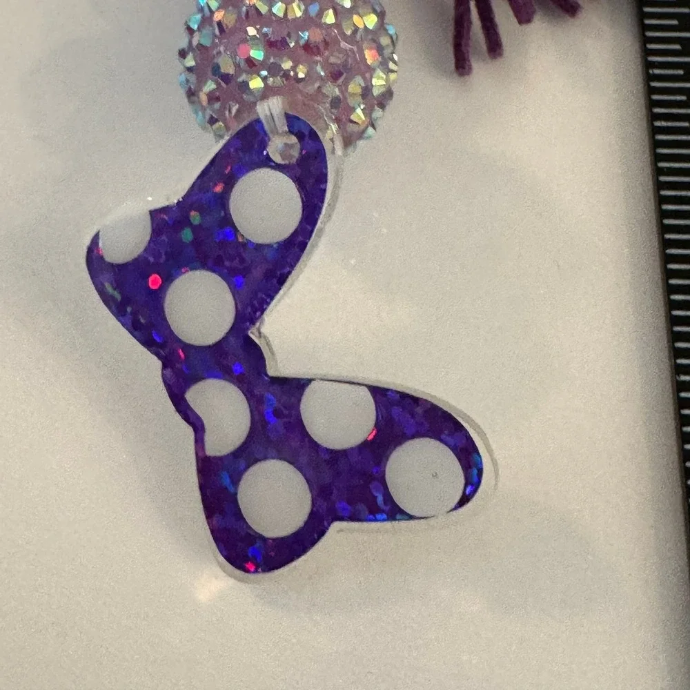 Purple Butterfly‎ Bow Beaded Tassel Keychain Charm Bling Sparkle